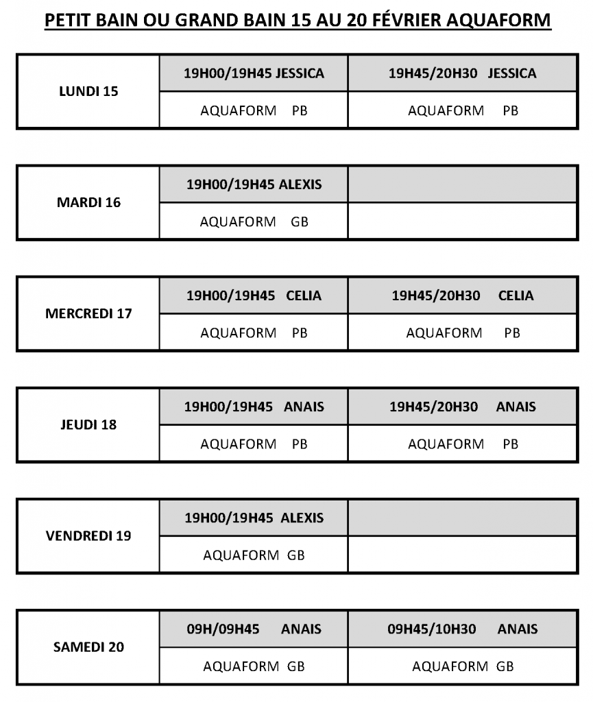 PLANNING FEVRIER